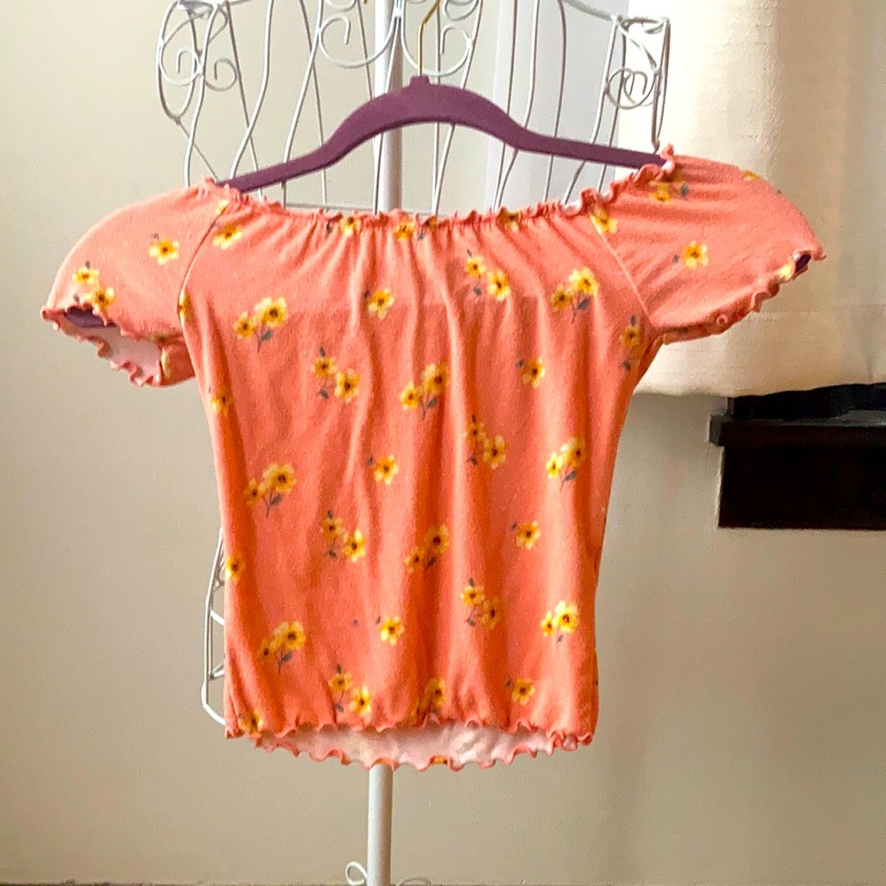 Forever 21 Coral Floral Crop Top